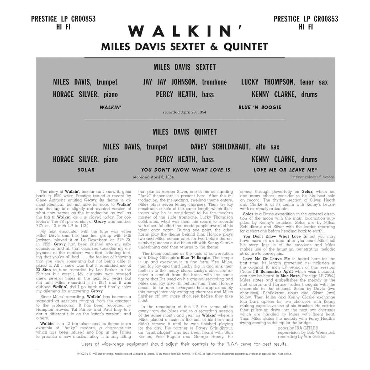 Miles Davis All Stars Walkin' (Original Jazz Classics Series) (180 Gram Vinyl)